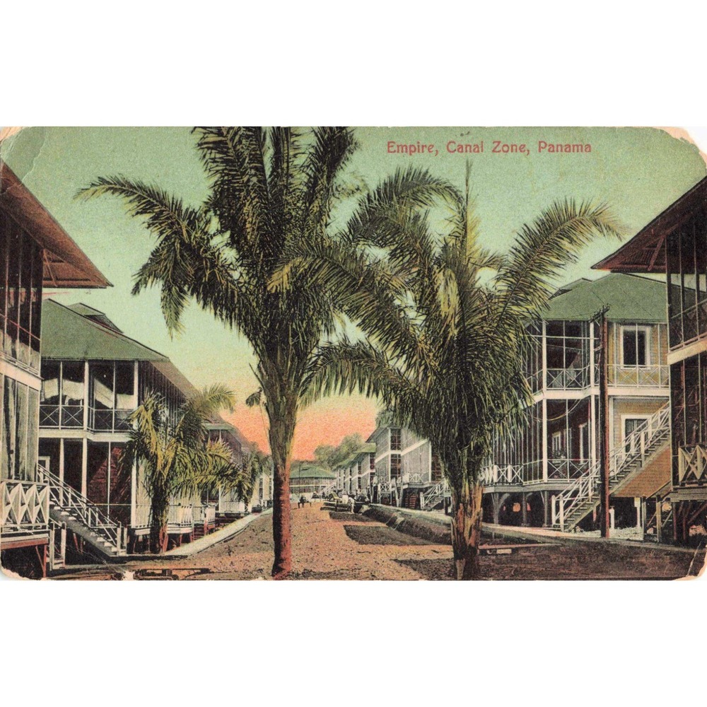 Vintage Empire Canal Zone Panama Postcard Palm Trees Residential Street View - Picture 1 of 2